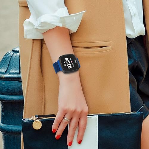 Vista 5 de Bandas magnéticas compatibles con Fitbit Versa/Versa 2/Versa Lite/SE, pulsera de repuesto ajustable de metal para reloj inteligente Fitbit Versa