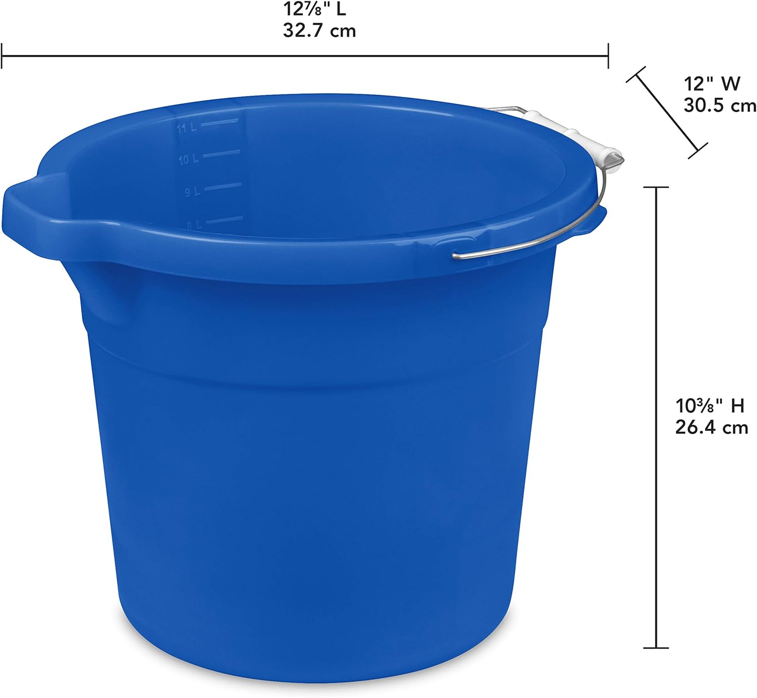 Sterilite 12 Quart Spout Pail with Handle, Plastic Bucket for Household Cleaning, Washing The Car, and Mopping, Spout to Pour Water, Blue, 12-Pack