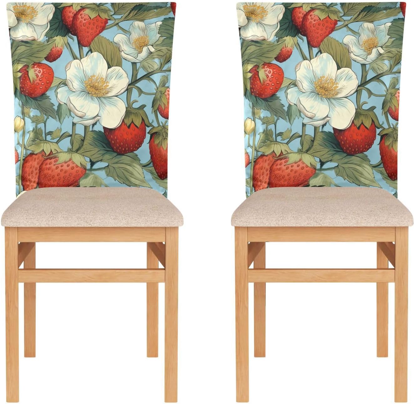 ALAZA Strawberry and White Flower Chair Back Cover Set of 6, Washable Reusable Removable Chair Slipcovers Decorative Chair Cover for Home Kitchen Wedding Party