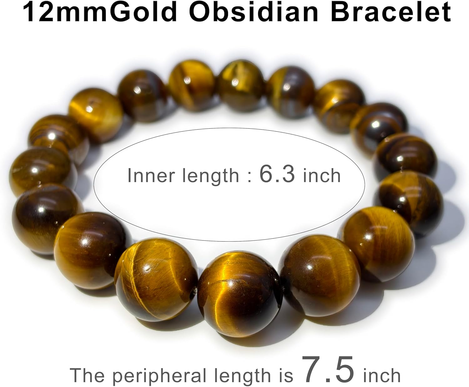 Natural Crystal Stone Golden Tiger's Eye Bracelet Black Obsidian Round Bead Elastic Energy Healing Bracelet for Men and Women Small, Medium, Large 6mm 8mm 10mm 12mm - Image 5