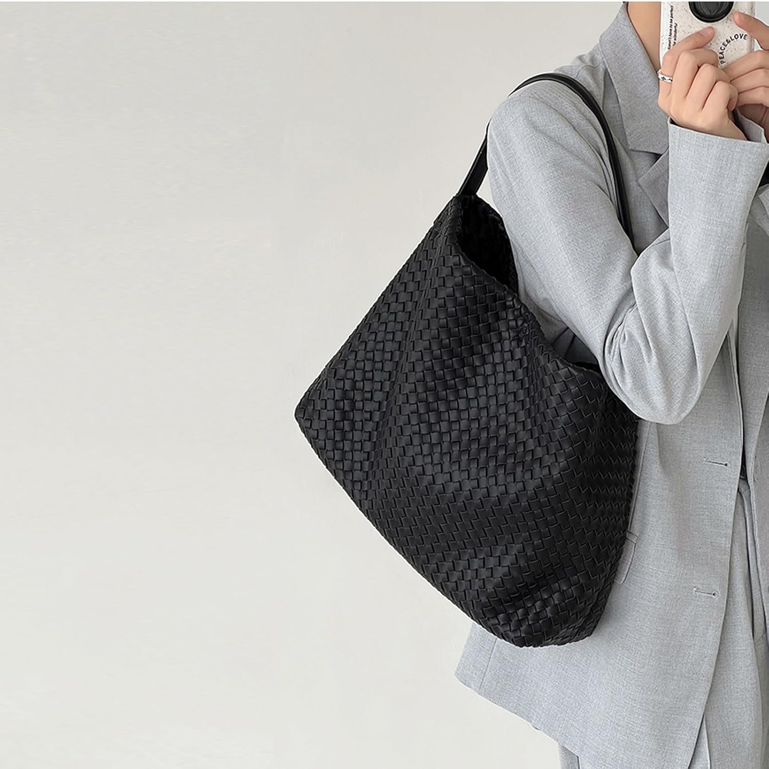 JINMANXUE Women Boston Bag, Woven Hobo Tote Handbag and Purses, Female Satchel Messenger Bags, Fashion Shoulder Crossbody Bag - Image 3