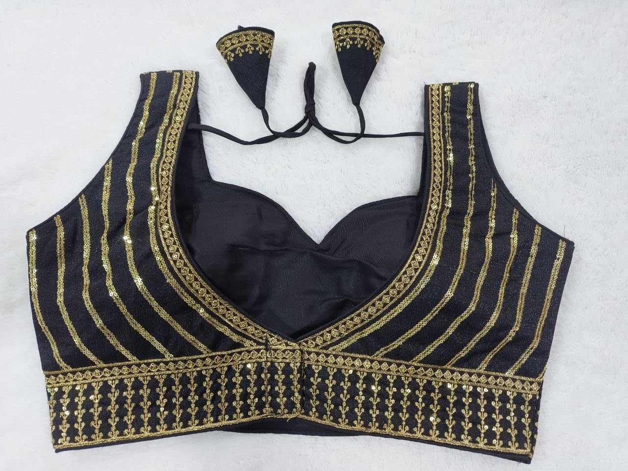 Vihu Fashion Women's Readymade Blouse Embroidery Multi Coding Gold Thread Indian Ethnic Designer Stitched Readymade Saree Sleeveless Black Blouse For Women For Saree Lehenga Choli