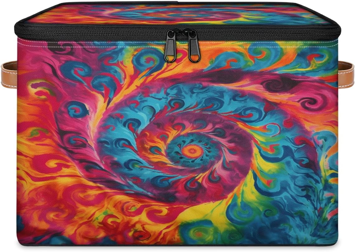 Storage Bin Set of 2 Rainbow Paisley Storage Basket with Zipper Lid & Handle Foldable Closet Shelf 2 Pack Cloth Organizer Basket Cube Bins Clothes Organizer for Bedroom, Nursery