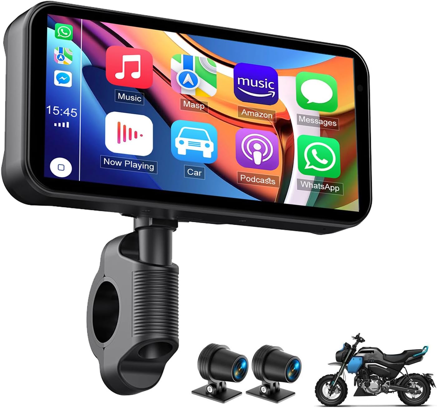 Wireless Motorcycle CarPlay Screen GPS Navigation System with Apple Carplay Android Auto 6.25" Plug and Play Portable Screen Waterproof GPS for Motorcycle, Dual 4K Dash Cam Bluetooth Audio BSD & TPMS