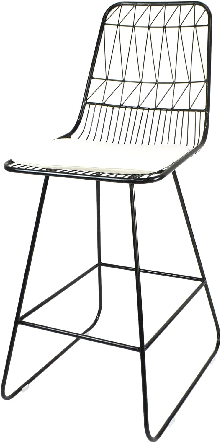 Christopher Knight Home Lilith Counter Stools, 26" Seats, Modern, Geometric, Black Iron Frames with Ivory Cushion (Set of 2)