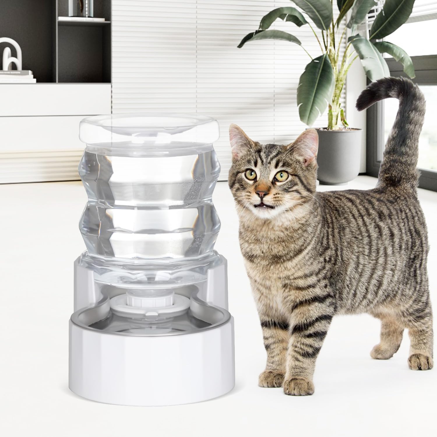 Sfozstra Automatischer Schwerkraft-Wasserspender für Hunde: Weiß Edelstahl-Napf 4 L mit Aktivkohle-Ionenaustauschsystem – für Küche & Garage – hilft zur Vorbeugung von Harnsteinen