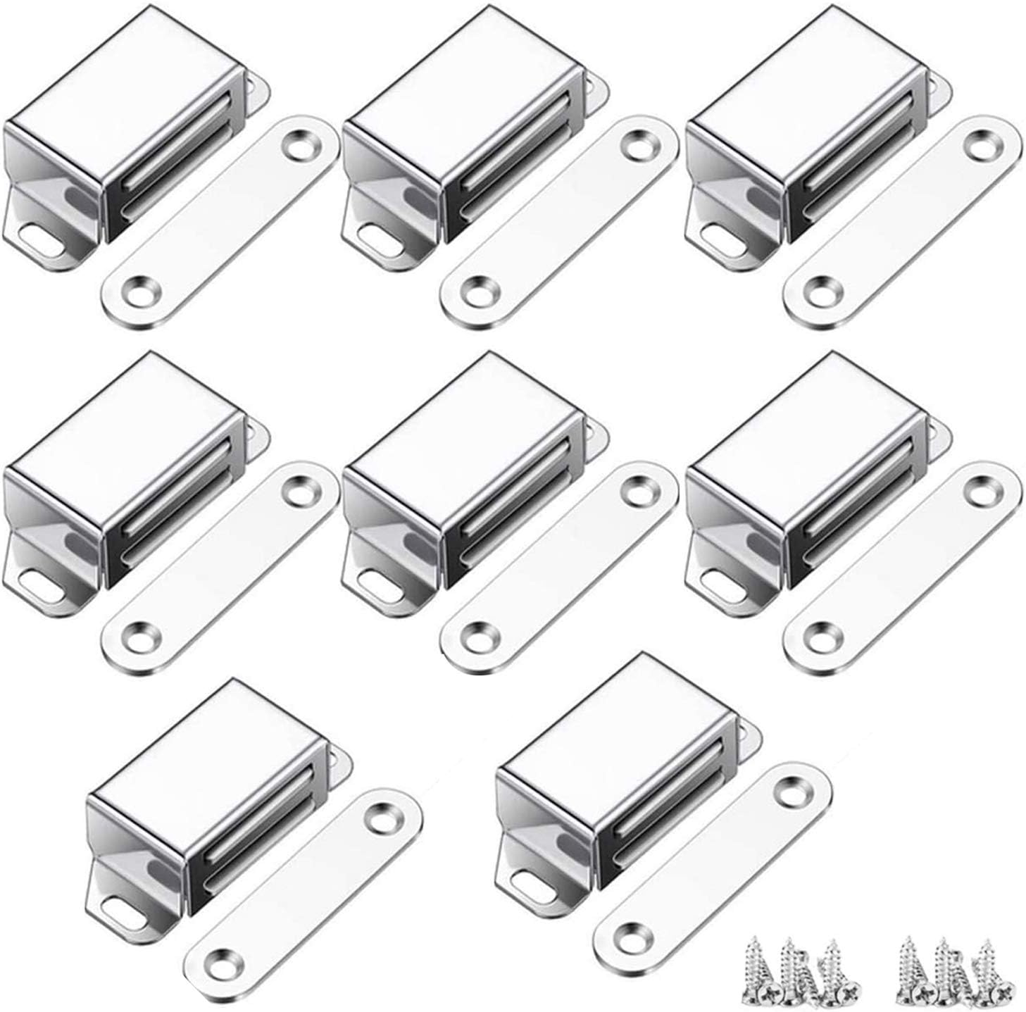GRESAHOMCupboard Magnets 8 Pack, 10KG Pull Strong Magnetic Door Cupboard Catch Stainless Steel, Heavy Duty Cabinet Door Magnets with Screws for Bathroom Kitchen Cupboard Closure Closet Door Closer