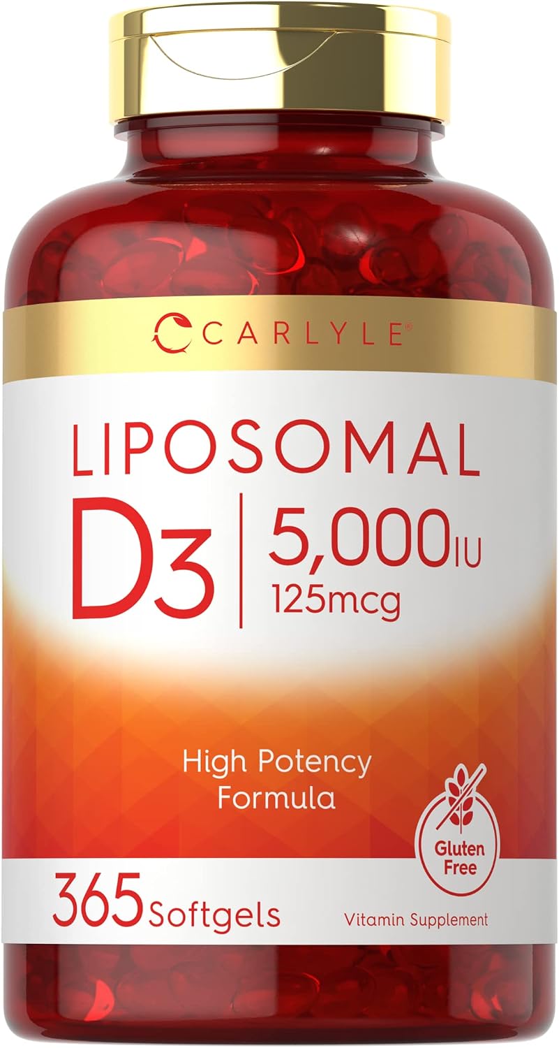 Carlyle Liposomal Vitamin D3 | 5000 iu | 365 Softgels | Non-GMO and Gluten Free Formula | High Potency Vitamin D Supplement