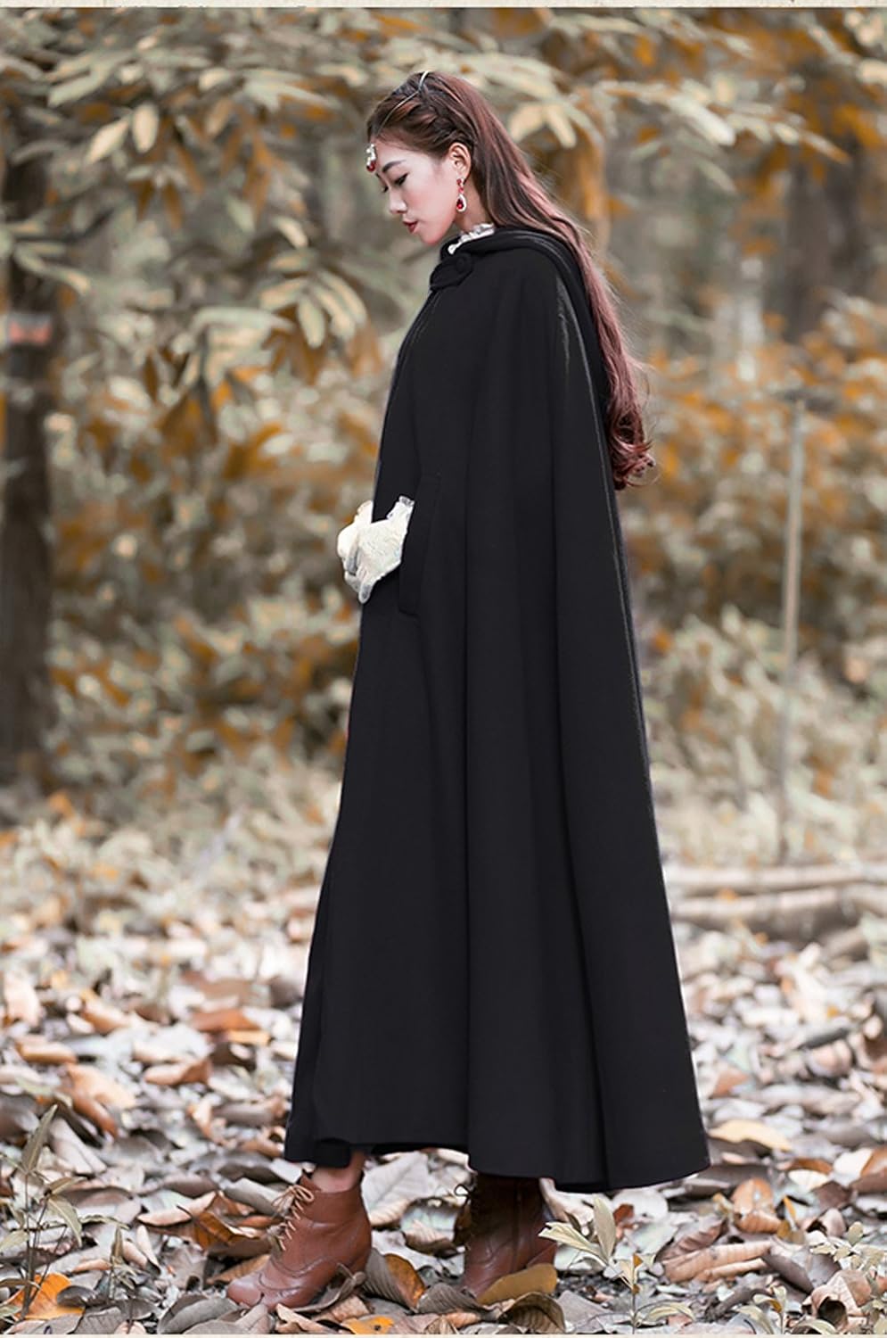 Baoqiya Women's Wool Blend Capes Hooded Cloak Outwear Poncho Warm Autumn and Winter Coat