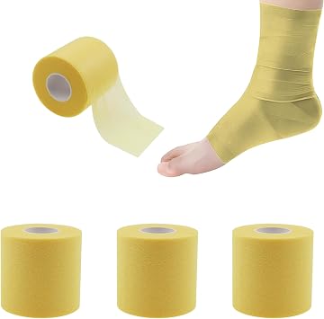 Pre Wrap Tape,TTZEZE Athletic Foam Underwrap,Soft Prewrap Headbands,Smooth Sports Wrap Roll,Pre Wrap Bandage Sport Tape for Ankles Wrists Hands Elbows 2.36 Inch x 21.87 Yards Yellow 4-Rolls