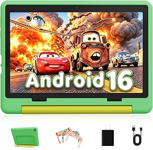 Gleeso Android 16 Kids Tablet, 24GB RAM 64GB ROM Tablet for Kids Toddler Children, 6000mAh Battery, Parental Control, Kids Mode, GMS Certified, 10 Inch Kids Tablet with Case, Dual Camera, Gift, Green