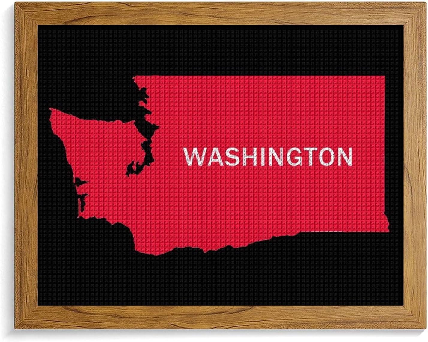 Washington State Map Printed Diamond 5D Painting Kits DIY Full Drill Crafts for Home Wall Decor 16x20 Inch Yellow Wood 50 * 40cm