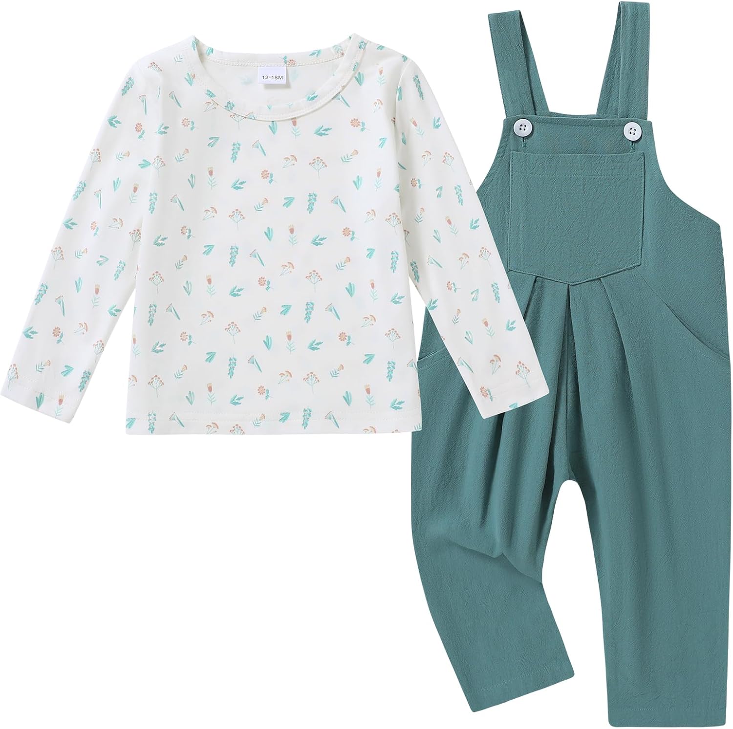 ZOEREA Toddler Girl Clothes 1-5T Baby Girl Outfits Fall Winter Stripe Floral Long Sleeve Top+Bib Overall Pants 2Pcs Clothing