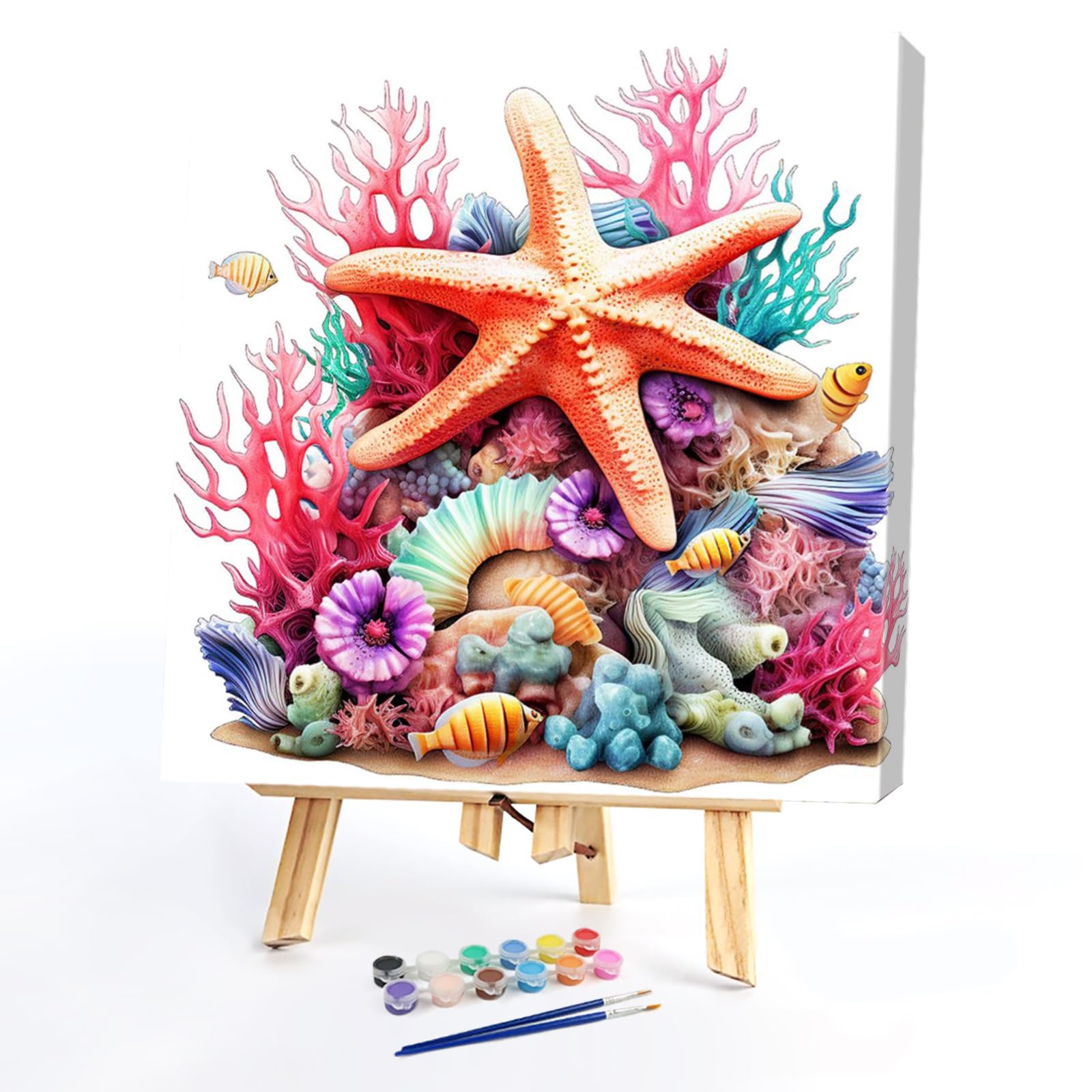 Poetrydraw Starfish Coral Diy Paint By Numbers Kit On Canvas 13.77X13.77inch With Frame Art And Crafts For Beginners Adults Gift