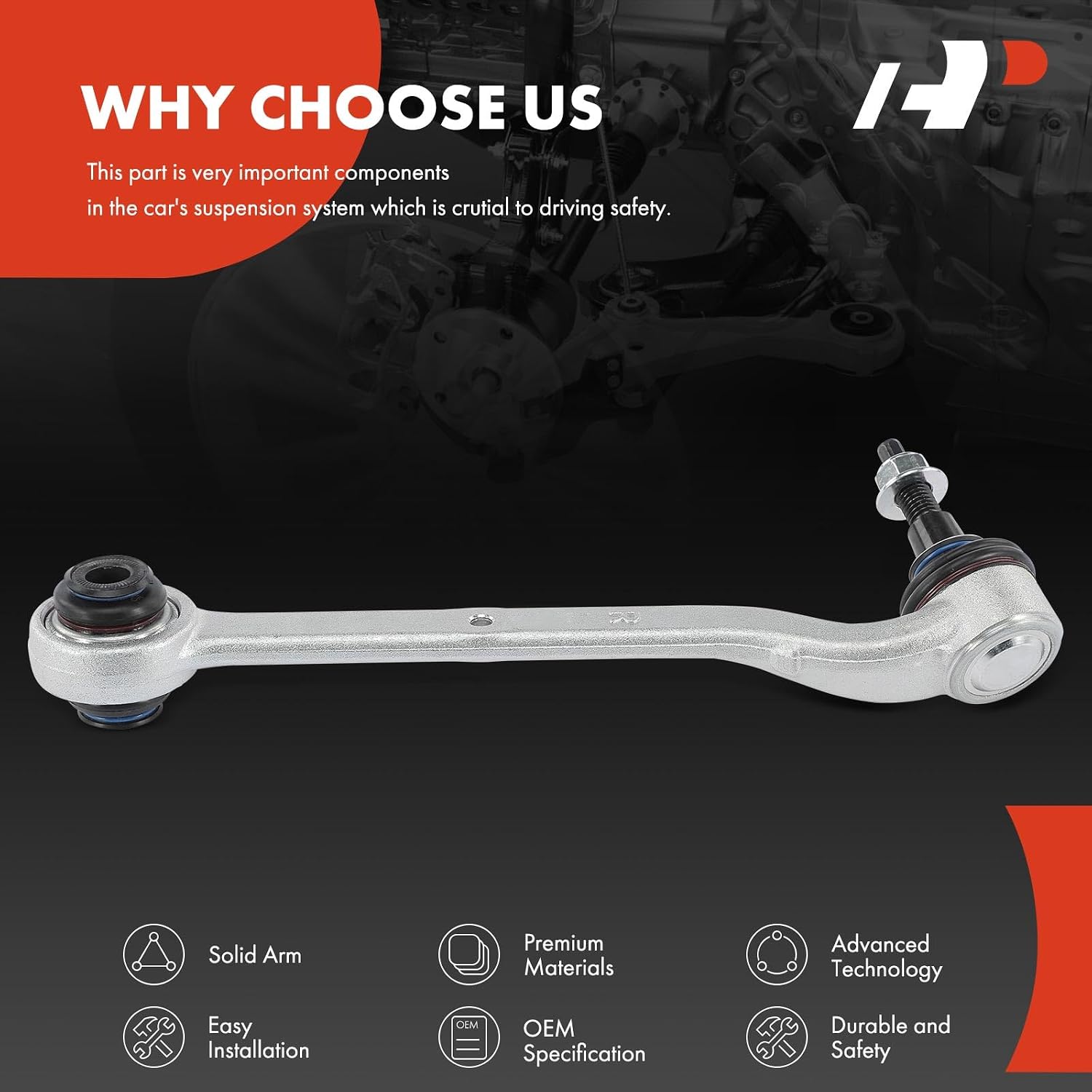 A-Premium Front Right Rearward Lower Control Arm, with Ball Joint & Bushing, Compatible with Ford Mustang 2015-2021