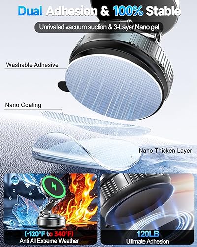 Miniatura 8 de para Cargador de Coche MagSafe, Cargador Inalámbrico Magnético de Coche de Carga Rápida de 15W, Soporte Magnético de Teléfono al Vacío [Ventosa de