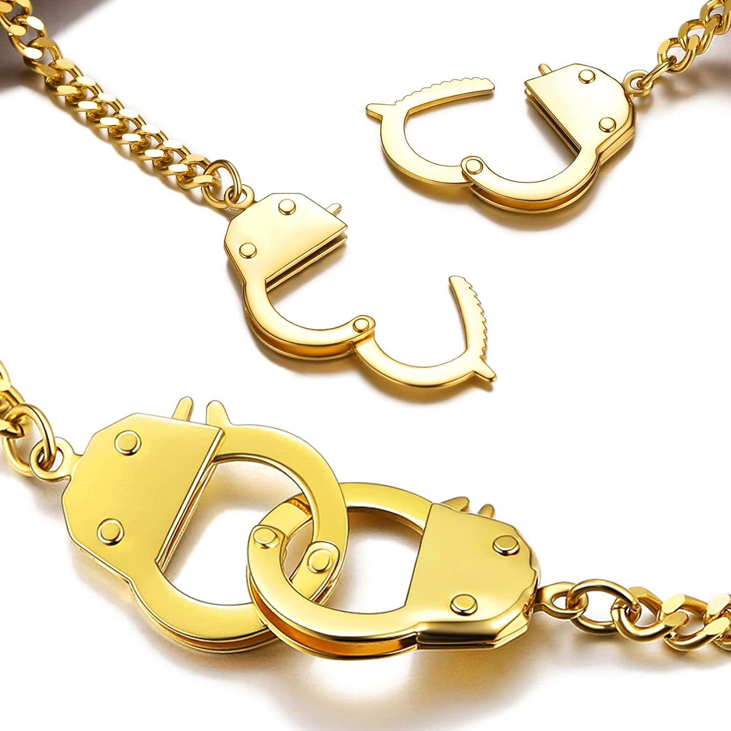 ChainsHouse Handcuff Link Bracelet for Men Women, 18K Gold/Black Metal/Stainless Steel Biker Curb Chain Friendship Best Friends Statement Bangles Bracelets, Send Gift Box
