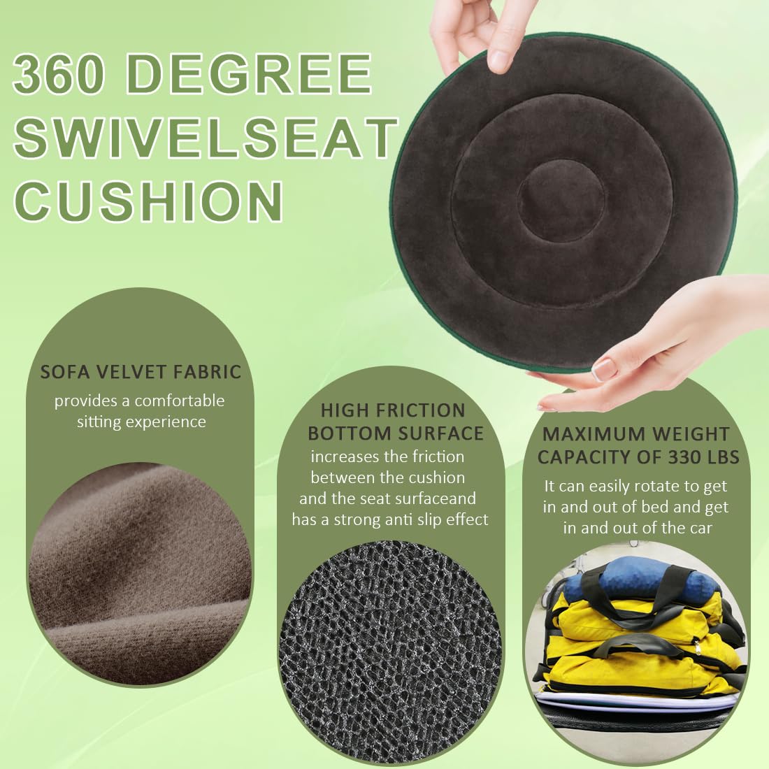 Coussin Pivotant 360° pour Voiture et Chaise – Aide au Transfert – Siège Rotatif Confortable et Antidérapant pour Seniors et Personnes à Mobilité Réduite (120 kg), 1 pièce de (Moyen)
