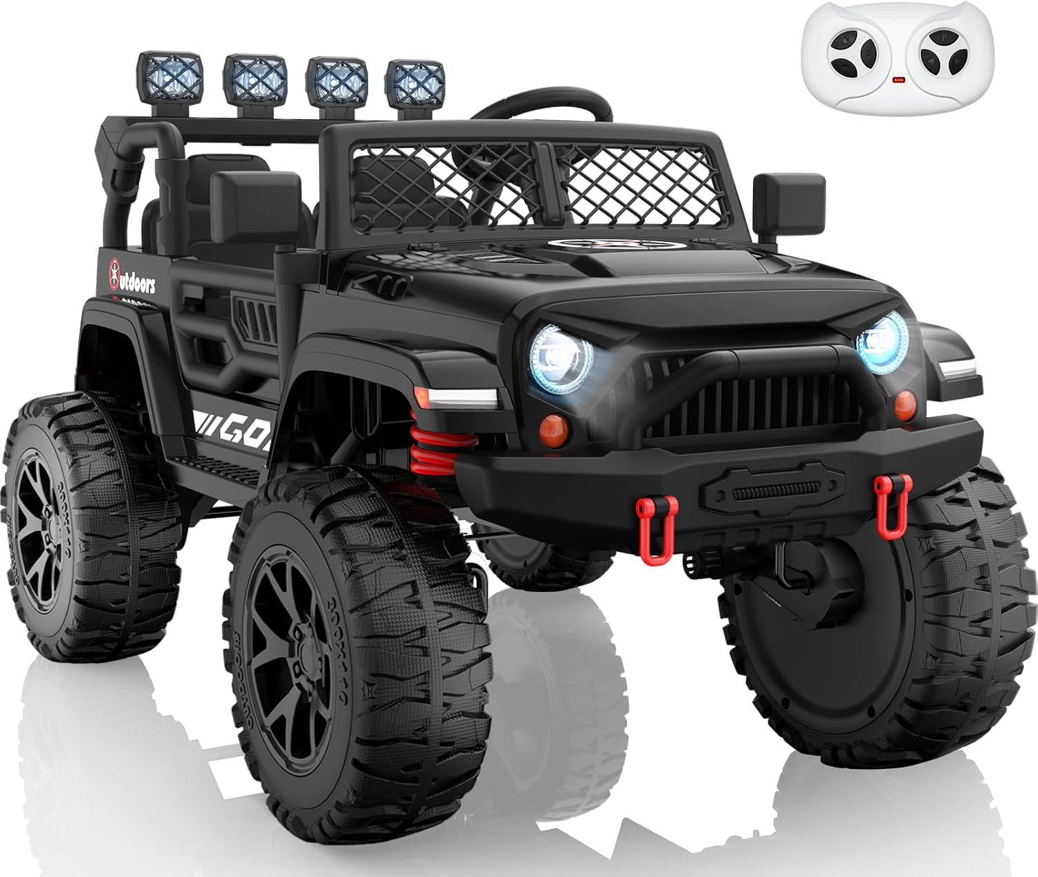 24V 2 Seater Kids Ride On Toy, 4x200W, EVA Tires, Electric Truck Car w/21 Wide Seat, Remote Control, 4WD, 4.5Mph, 4 Wheel Suspension, LED Searchlight, Bluetooth Music & Horn(Black) 24V 2 Seater Kids Ride On Toy, 4x200W, EVA Tires, Electric Truck Car w/21 Wide Seat, Remote Control, 4WD, 4.5Mph, 4 Wheel Suspension, LED Searchlight, Bluetooth Music & Horn(Black)