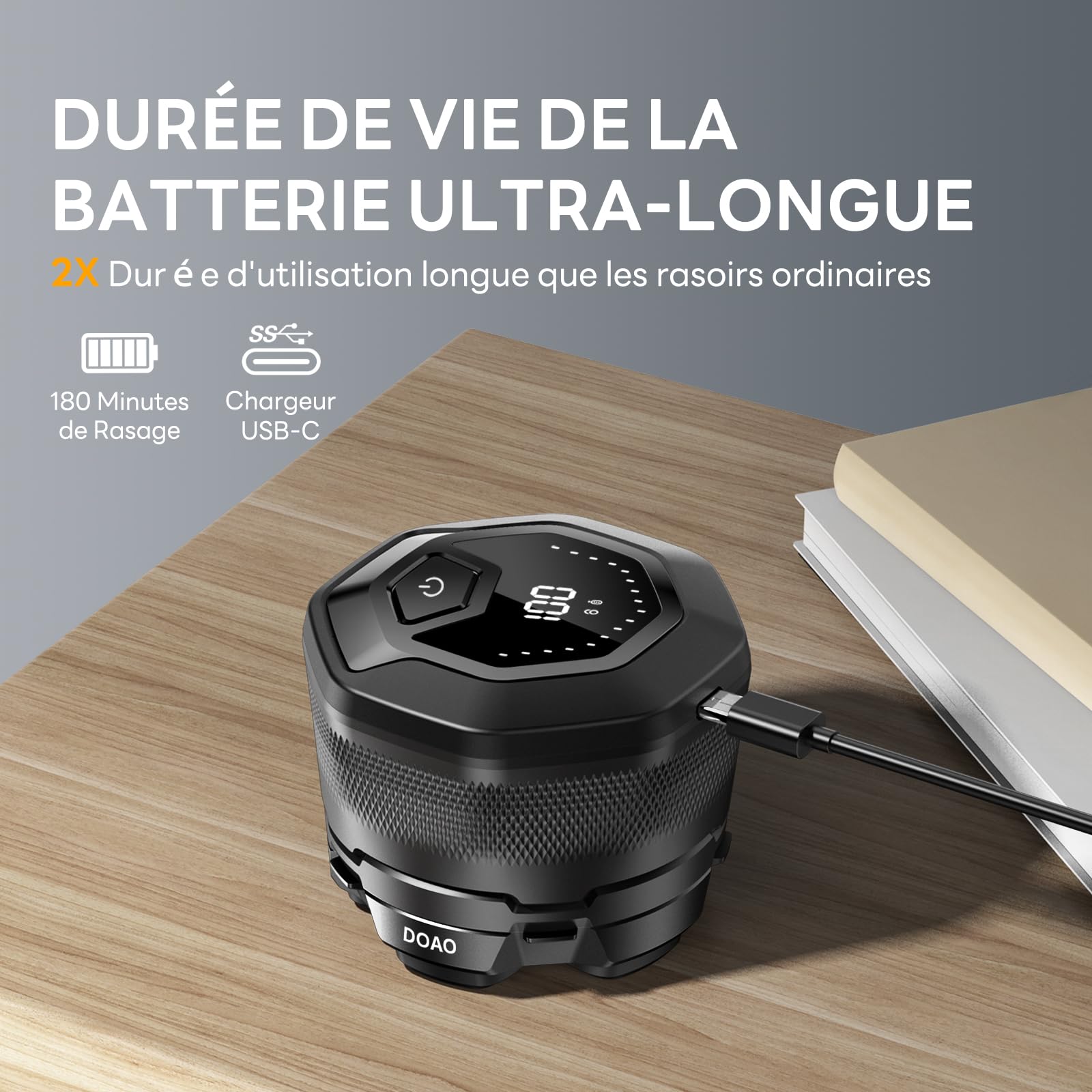 DOAO Rasoir Tete Chauve Homme, Rasoir Crane à Tête Rasée Étanche sans fil 2024, 6D Flexible Tête de Rasage, Tête Magnétique, Utilisable à sec et Sous L'eau, port USB-C (A6)