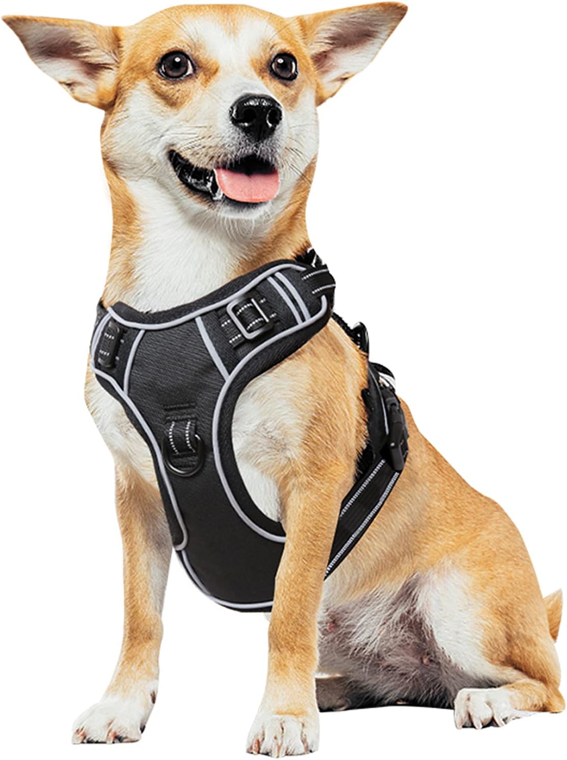 EAVSOW Dog Harness, No Pull Pet Harness with Front & Back 2 Leash Attachments, Adjustable Reflective Dog Vest for Outdoor Walking Training Control (M,Black)