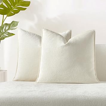 JUSPURBET 26x26 Chenille Decorative Throw Pillow Covers Set of 2,Cream