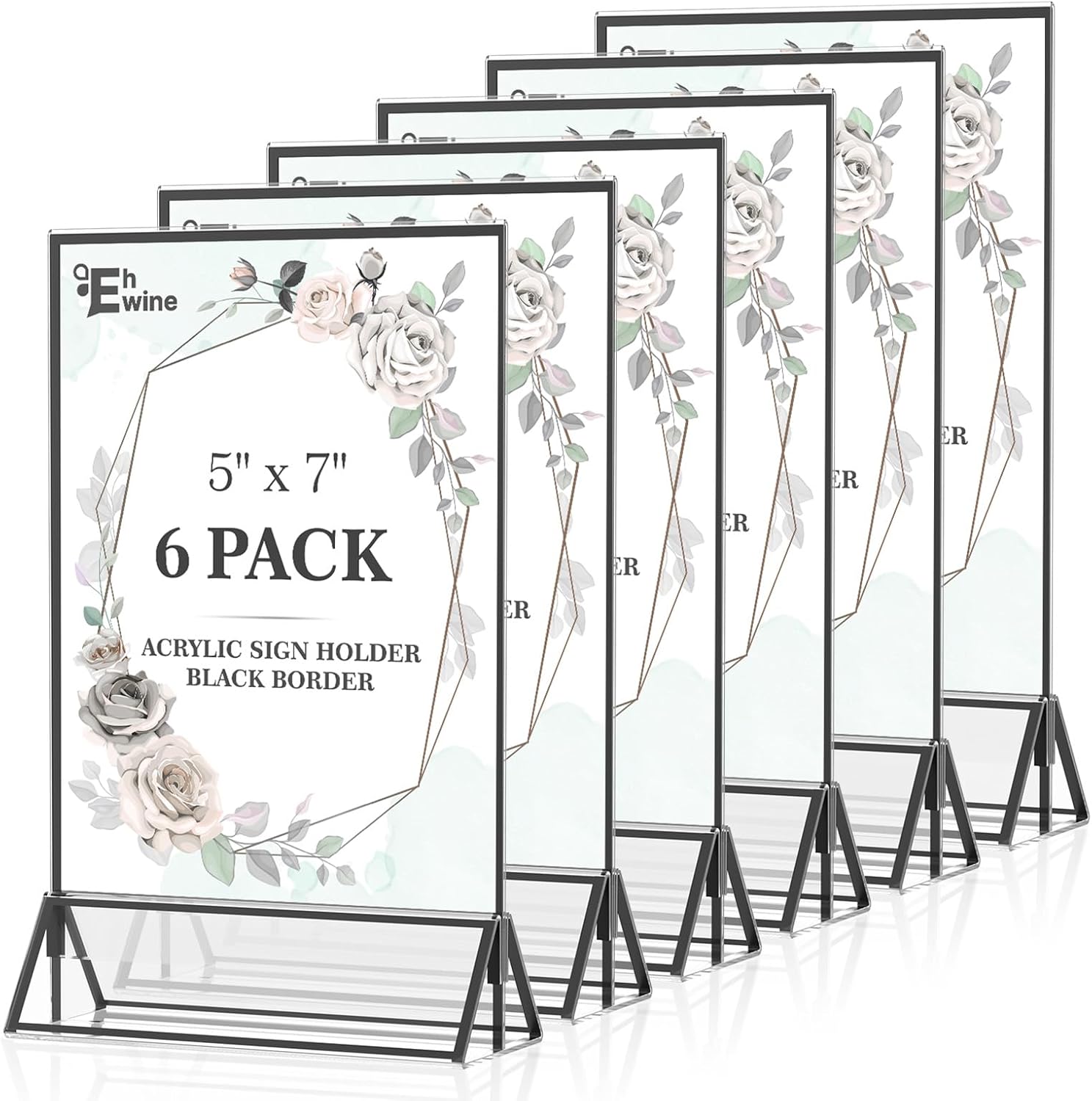 EHWINE 12 Pack Acrylic Sign Holder 4 x 6, Double Sided Clear Picture Frame Stand up Table Top Sign Holders, Clear Display Stand Menu Flyer Holder for Wedding Party(Provide Non-slip Mats)