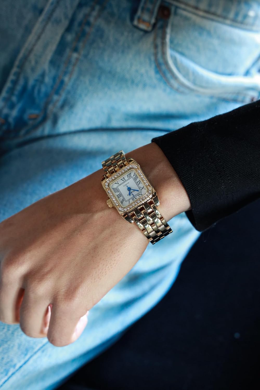 Peugeot Women's Tank Shape Watch with Panther Link Bracelet, Dress Watch with Crystal Bezel and Roman Numeral Dial - Image 7