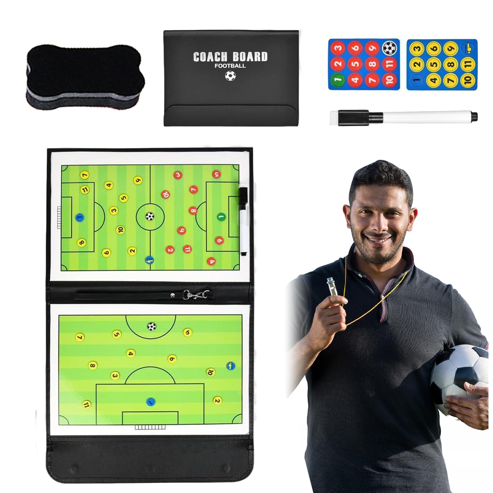 Lavagna Tattica Calcio,Lavagnetta Tattica Calcio,Lavagna Magnetica Calcio,Cartellina Allenatore Calcio,Magnetica Allenatore di Board Portatile,con Penne,Gomma,Magneti,per Insegnare e Formazione