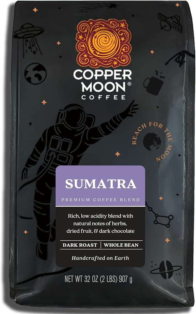 Copper Moon Dark Roast Whole Bean Coffee, Sumatra Blend, 2 Lb