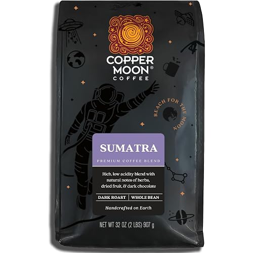 Copper Moon Whole Bean Coffee, Dark Roast, Sumatra, 2 lb | 2 Pound Bag, Vegan, Allergen Free, Non-GMO, Kosher, Vegetarian, Small Batch Roasted