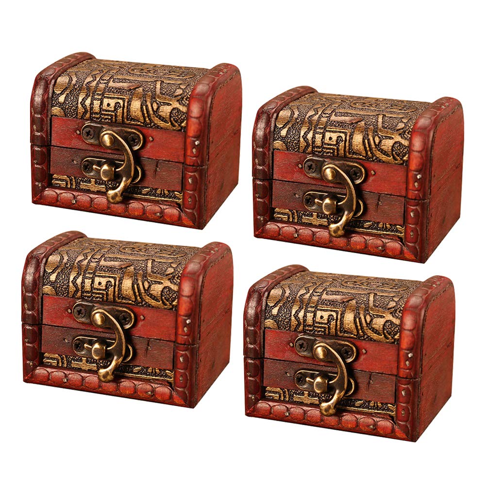 4PCS Small Vintage Jewelry Box, 3.1 Inch Vintage Handmade Wooden