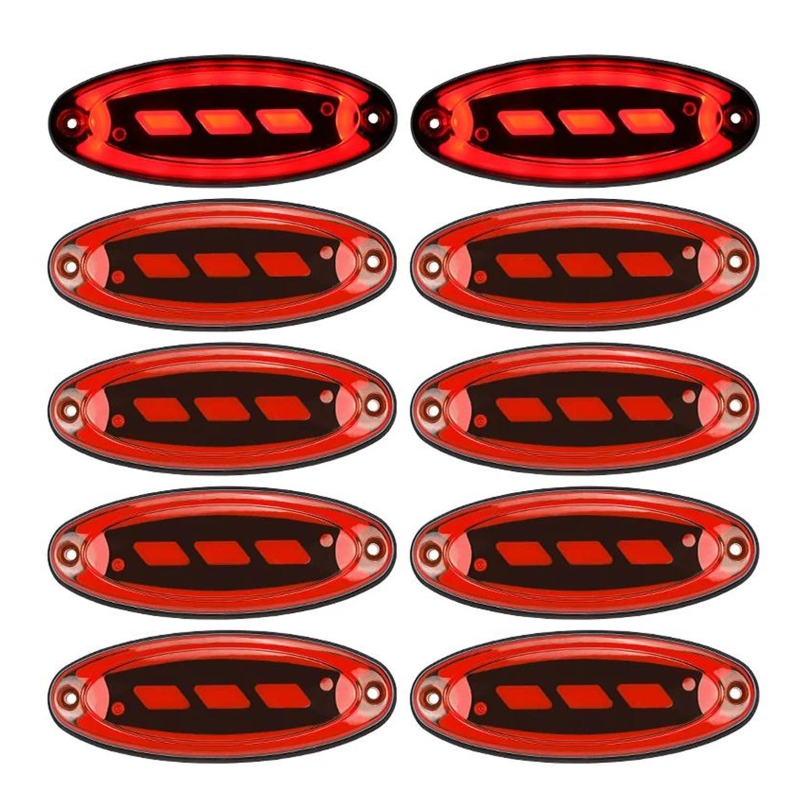 Piloto Posterior Luz LED Trasera Advertencia Ovalada 12V-24V Luces Posición Lateral Remolque Camiones Caravana Señal Coche Lámpara Trasera Freno 10 Uds. Faro Trasero(10pcs Red)