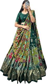 Women's Trending Designeer Tussar Silk Lehenga Choli Print with Foil Work With Unstitched Blouse Patola Print Adorned with Price In India