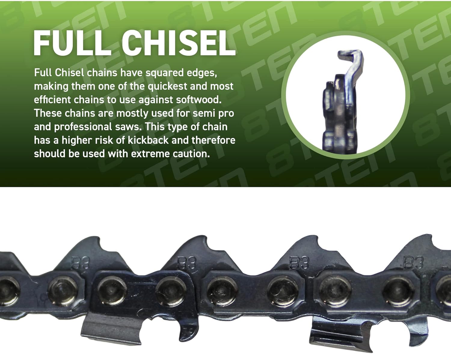 8TEN Full Chisel Chainsaw Chain 12 Inch .043 3/8 LP 44DL For Stihl MS170 Echo PPT-230 Shindaiwa M242 (5 Pack)