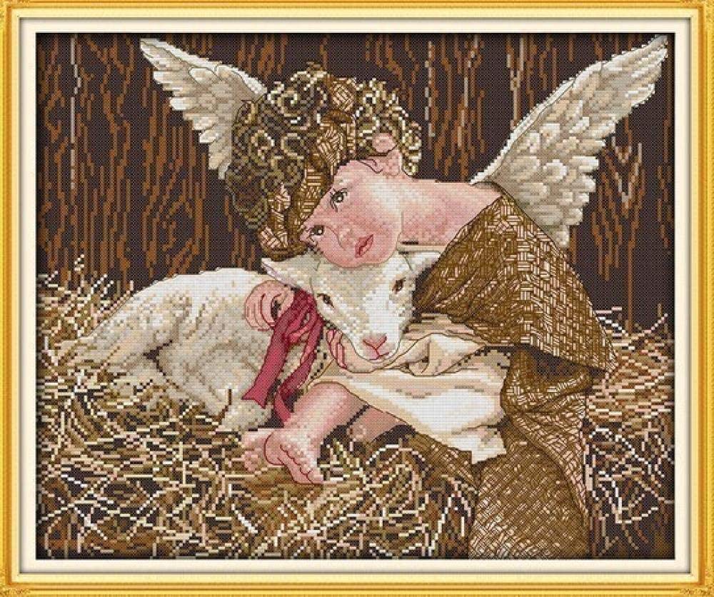 Cross Stitch kits for Beginner 11CT Stamped Cross Stitch Sealed Angel Sheep Pre-Printed Pattern Fabric Embroidery Needlepoint Crafts Needlework gifts-16x20 inch