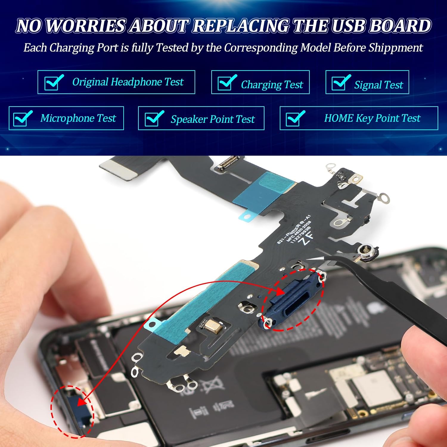 Dock Connector for iPhone 12/12 Pro Charging Port Flex Cable Replacement for iPhone 12 USB Charger Dock Board Connector with Tools(Blue)