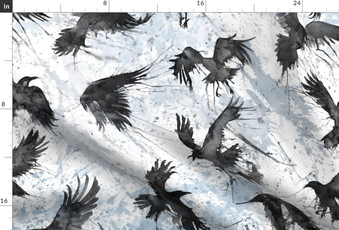 Spoonflower Fabric - Watercolor Crows Light Blue Sky Bird Birds Dark Gothic Printed on Upholstery Velvet Fabric by The Yard - Upholstery Home Decor Bottomweight Apparel