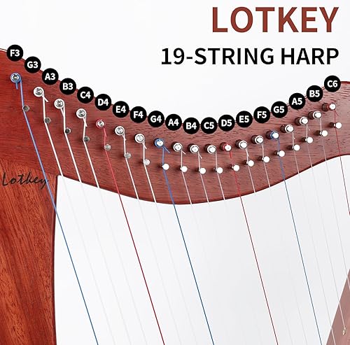 Miniatura 23 de Arpa de lira, Lotkey 23 cuerdas de metal, cuerpo de caoba y tablero de abeto sólido, arpa de lira con llave de afinación, cuerdas de extracción