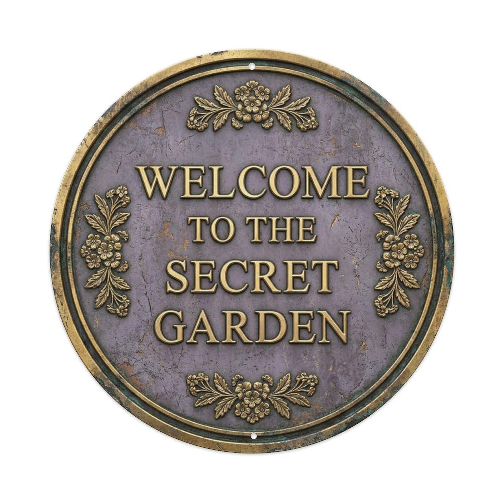 Vintage Welcome Secret Garden Gold Dusk Verbena Metal Tin Sign