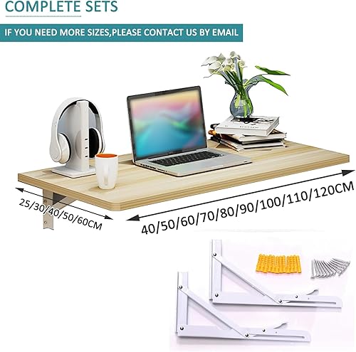 Miniatura 2 de Escritorio flotante plegable para ahorrar espacio, mesa montada en la pared para comedor, estudio, cocina o balcón banco de trabajo esquinero