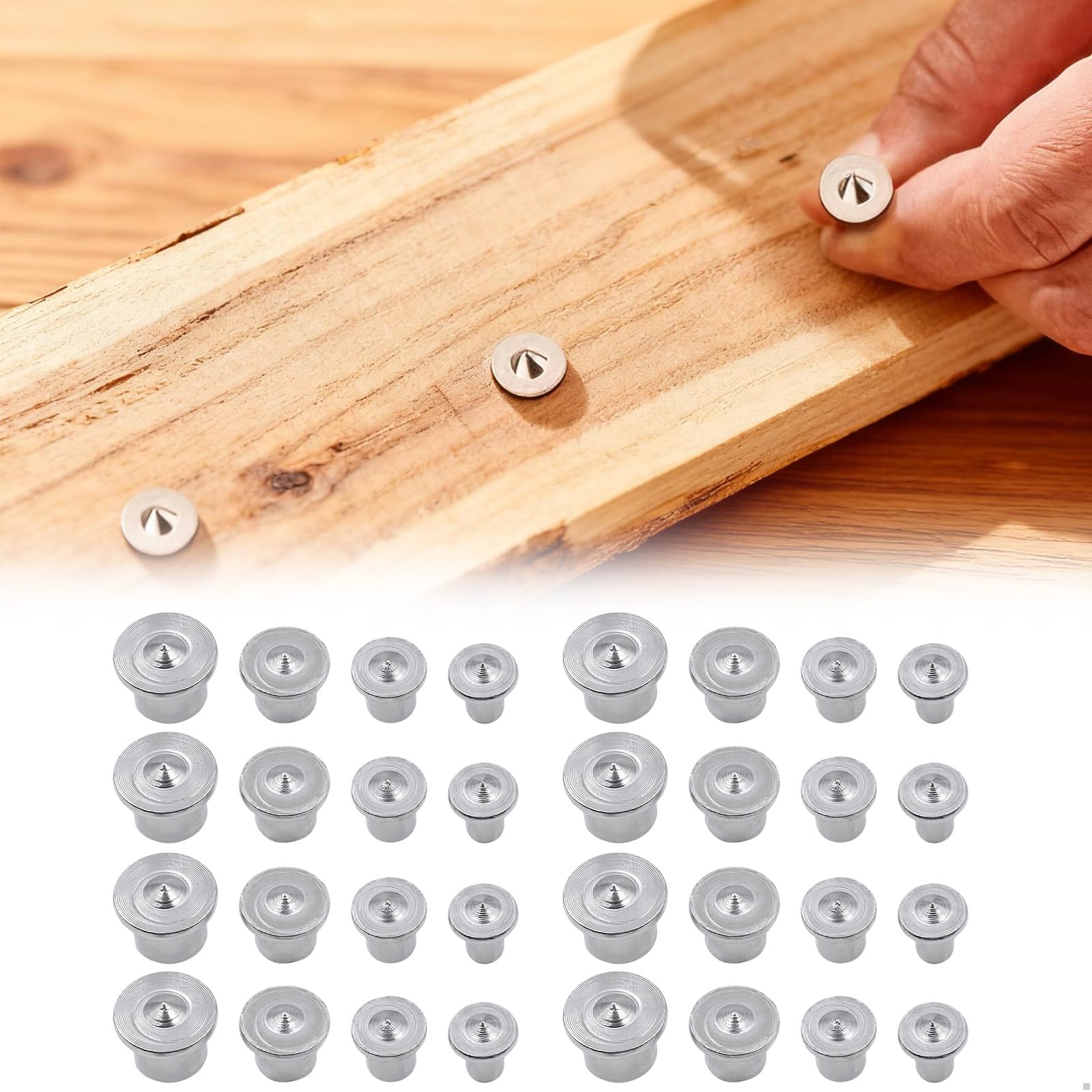 Tasselli Legno Posizionamento,Viti per Legno Spillo Antiruggine,Tasselli per Legno Centro Posizionamento,Viti Legnopara Spillo Dübellehre für Möbelmontage DIY Holzprojekte,4 in 6/8/10/12mm