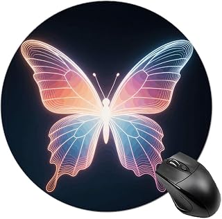Light Butterfly Gaming Mousepad Non-Slip Rubber Base Computer Mouse Pad Smooth Surface Cloth for Precise Mouse Control Waterproof Desk Mat Home Office Desktop Accessories-Round
