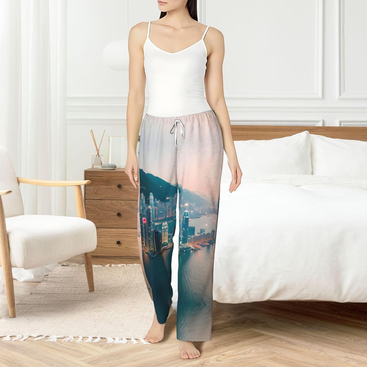 Hong Kong Print Cozy Christmas Pajama Pants,Flannel Pajama Bottoms,Cater To Various Body Types