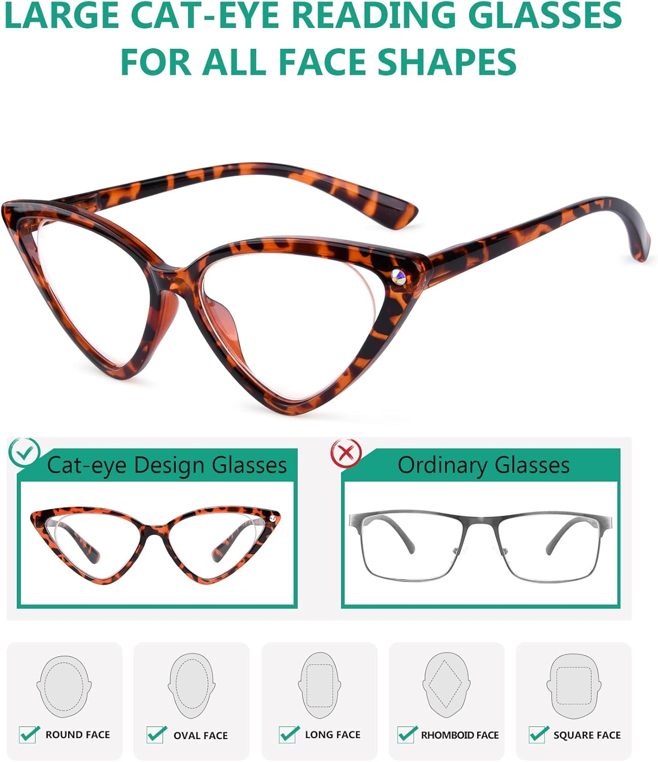 Eyekepper 4-pack Reading Glasses for Women Cateye Readers Oversized