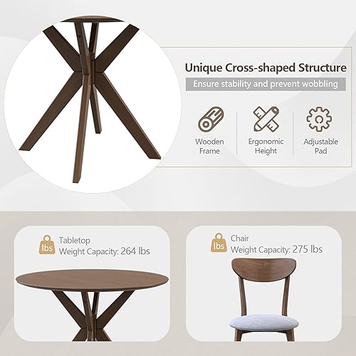 Miniatura 4 de Giantex Juego de mesa y silla de comedor de 3 piezas, juego de mesa de cocina de madera, mesa de cocina redonda de granja y 2 sillas de comedor