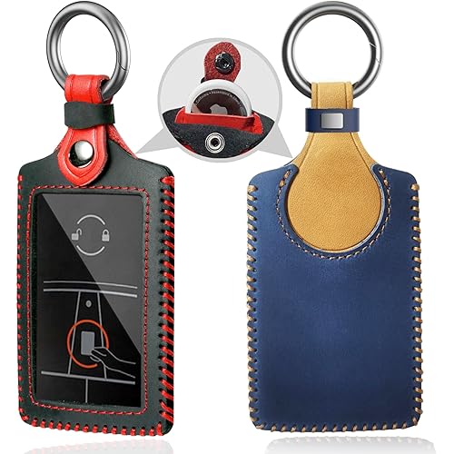 2 Pcs Card Holder Case for Tesla Key Card Leather Protective Case Cover Designed for AirTag & Tesla Model 3 Y S X Cybertruck Rivian Key Cards Accessories
