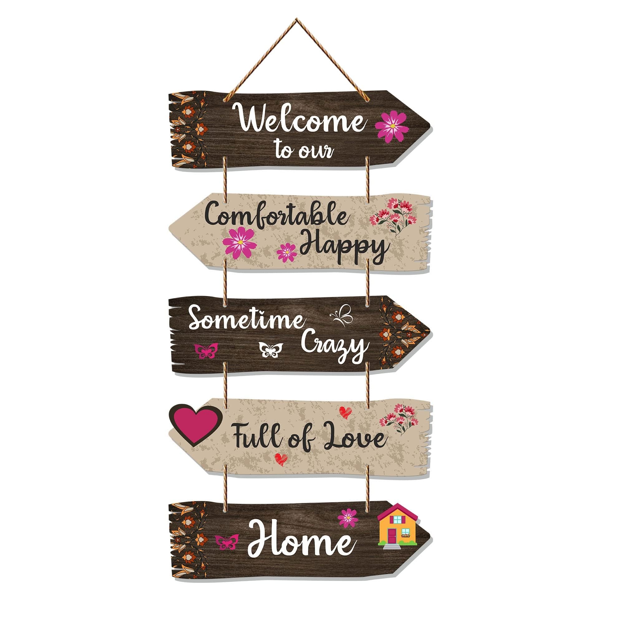 Home Quotes Decorative Wall Art Wooden Wall Hanger For Living Room | Bedroom | Gifts | Wood Hangings For Home Decoration | Designer Artworks (Wh 7304N), Set Of 5-image-0
