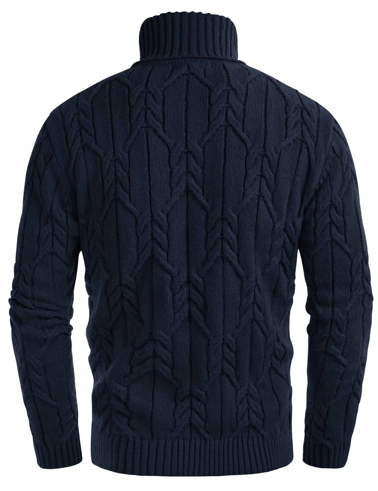 GRACE KARIN Suéter de punto torcido de color sólido de manga larga suéter de punto trenzado de cuello alto de los hombres, Azul marino/flor y brillo, XX-Large