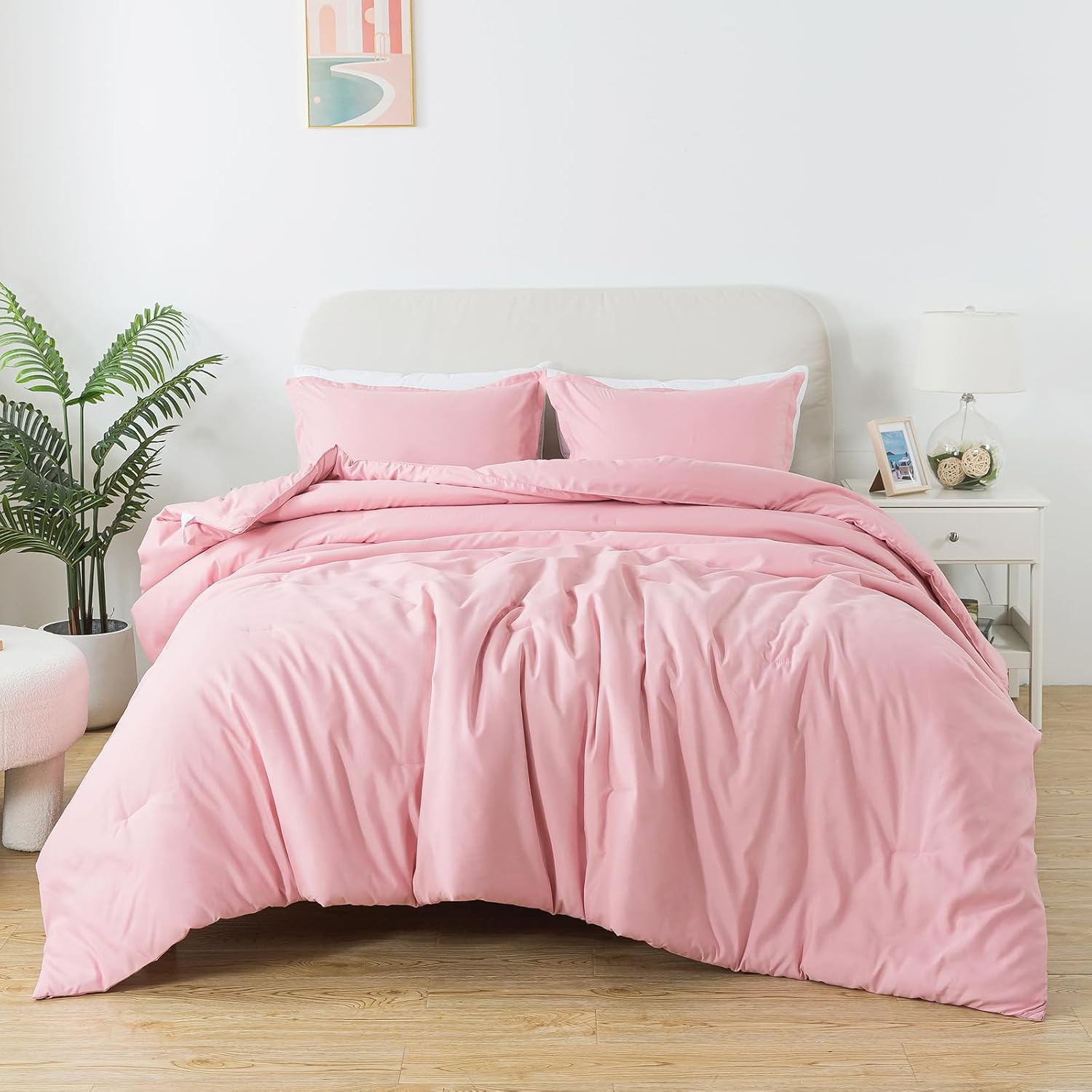 Caressma Queen Pink Comforter Set, Blush Women Girls Pink